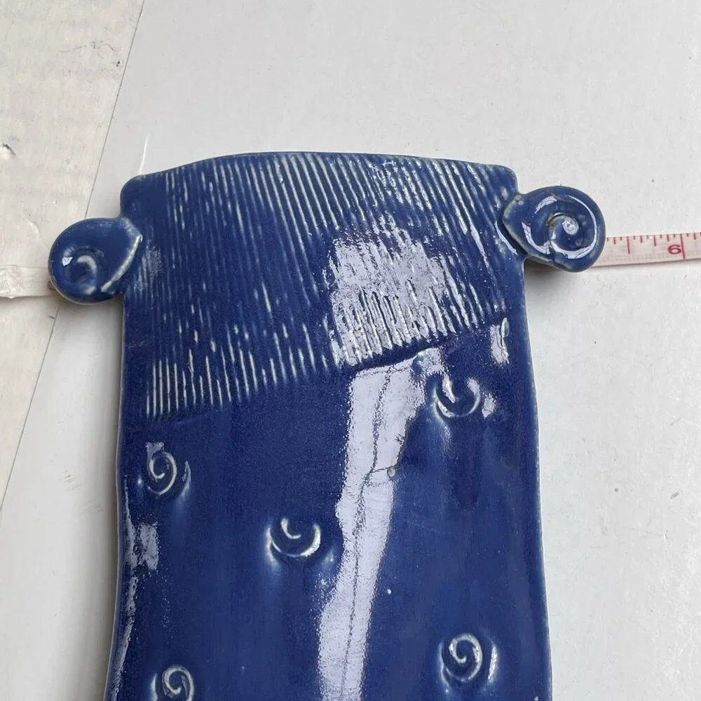 Ceramic Studio Pottery Blue Signed Vase Textured Decor Home Gift